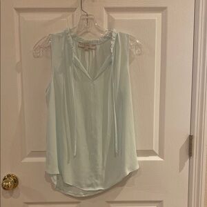 LOFT Green Sleeveless Tie Front Blouse with Bib Collar